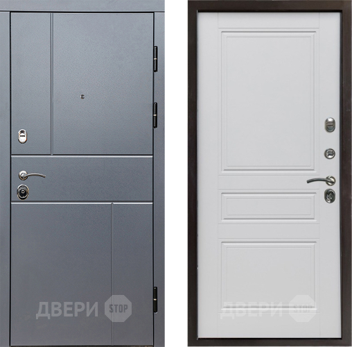 Входная металлическая Дверь Престиж Горизонт Грэй Классика Белый матовый в Электрогорске