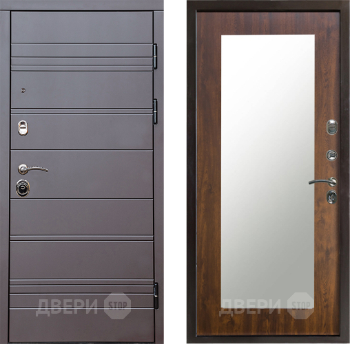 Входная металлическая Дверь Престиж Линия Браун Зеркло Пастораль Дуб в Электрогорске