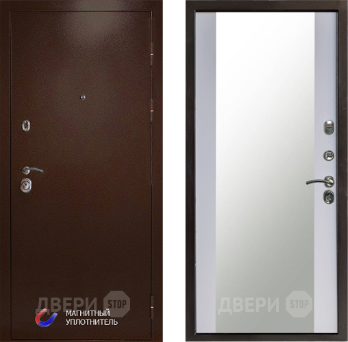 Входная металлическая Дверь Престиж Медь Зеркало Белый софт в Электрогорске