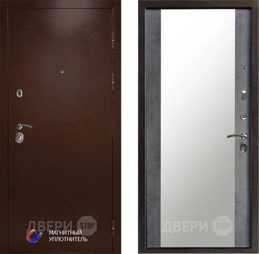 Входная металлическая Дверь Престиж Медь Зеркало Бетон темный в Электрогорске