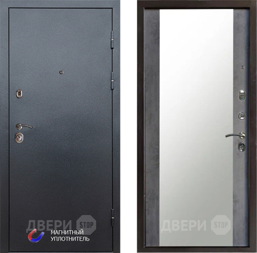 Входная металлическая Дверь Престиж Графит Зеркало Бетон темный в Электрогорске