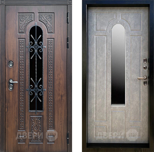 Входная металлическая Дверь Престиж TERMO с терморазрывом Лацио Дуб с окном и ковкой Бетон светлый в Электрогорске