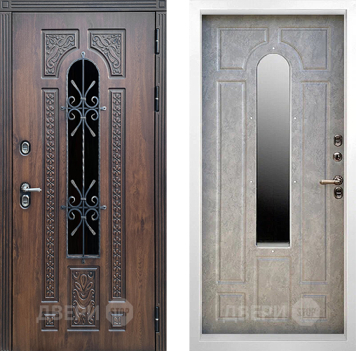 Входная металлическая Дверь Престиж TERMO с терморазрывом Лацио Дуб White с окном и ковкой Бетон светлый в Электрогорске