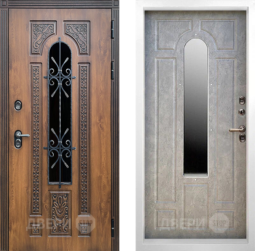 Дверь Престиж TERMO с терморазрывом Лацио Орех White с окном и ковкой Бетон светлый в Электрогорске