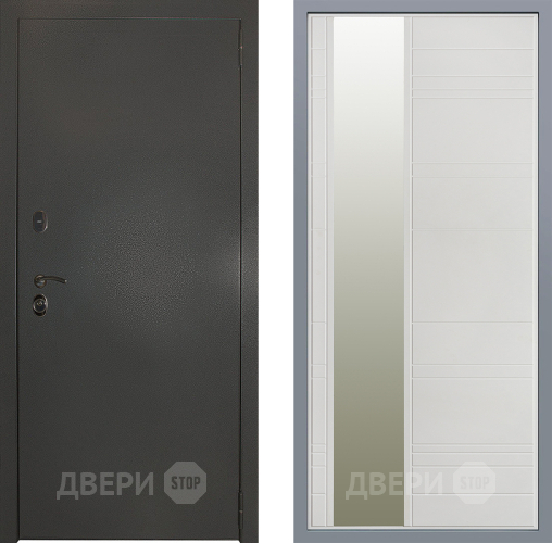 Дверь Заводские двери Эталон 3к антик серебро Зеркало Лира Белый софт в Электрогорске