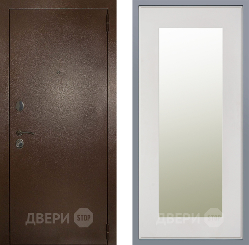Дверь Заводские двери Эталон 3к антик медь Зеркало Модерн Белый софт в Электрогорске