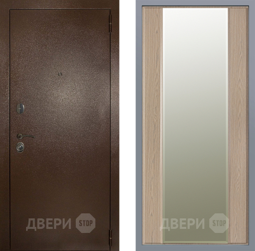Дверь Заводские двери Эталон 3к антик медь Зеркало Макси Беленый дуб в Электрогорске