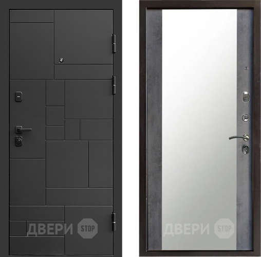 Входная металлическая Дверь Престиж Kvadro Зеркало Бетон темный в Электрогорске