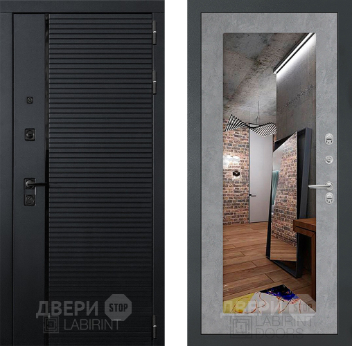 Входная металлическая Дверь Лабиринт (LABIRINT) Piano Зеркало 18 Бетон светлый в Электрогорске