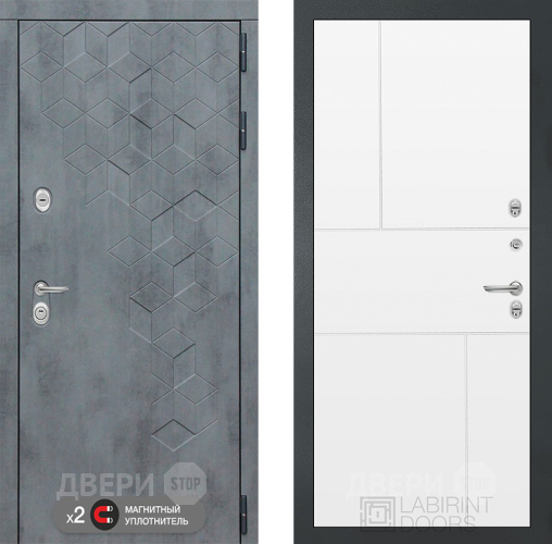 Входная металлическая Дверь Лабиринт (LABIRINT) Бетон 21 Белый софт в Электрогорске
