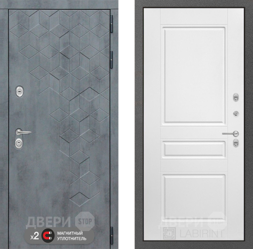 Входная металлическая Дверь Лабиринт (LABIRINT) Бетон 03 Белый софт в Электрогорске