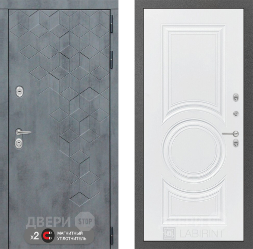 Входная металлическая Дверь Лабиринт (LABIRINT) Бетон 23 Белый софт в Электрогорске