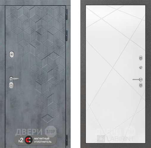 Входная металлическая Дверь Лабиринт (LABIRINT) Бетон 24 Белый софт в Электрогорске