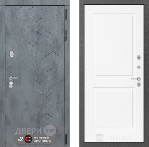Входная металлическая Дверь Лабиринт (LABIRINT) Бетон 11 Белый софт в Электрогорске