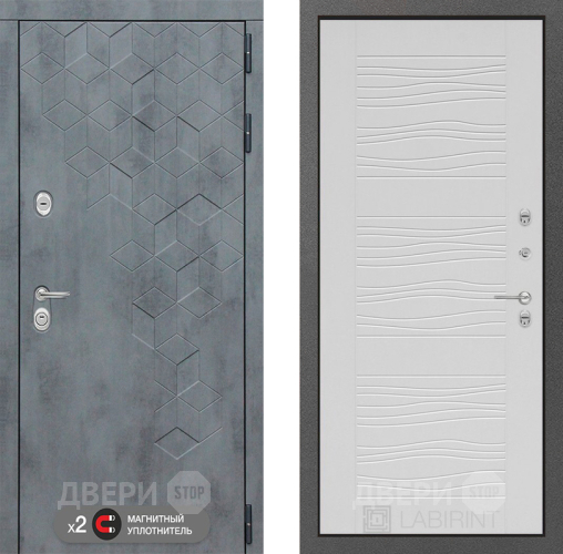 Входная металлическая Дверь Лабиринт (LABIRINT) Бетон 06 Белое дерево в Электрогорске