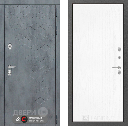 Входная металлическая Дверь Лабиринт (LABIRINT) Бетон 07 Белое дерево в Электрогорске