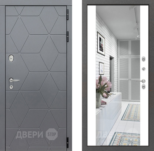 Входная металлическая Дверь Лабиринт (LABIRINT) Cosmo Зеркало Максимум Белый софт в Электрогорске