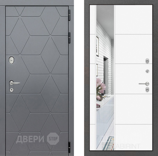 Входная металлическая Дверь Лабиринт (LABIRINT) Cosmo Зеркало 19 Белый софт в Электрогорске