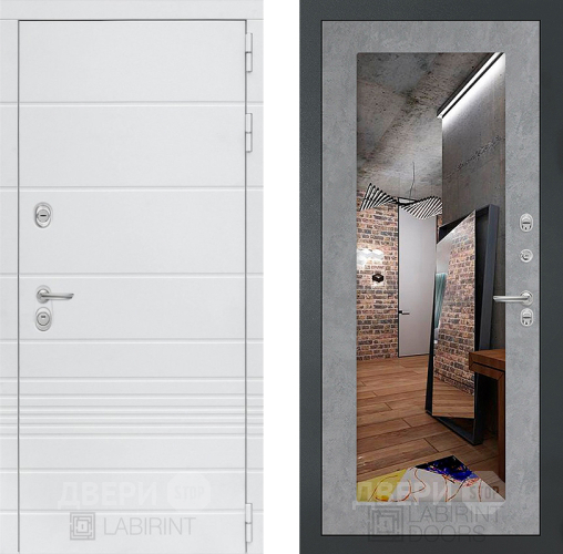 Входная металлическая Дверь Лабиринт (LABIRINT) Трендо Зеркало 18 Бетон светлый в Электрогорске