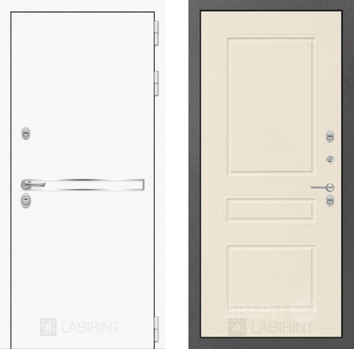 Входная металлическая Дверь Лабиринт (LABIRINT) Лайн White 03 Крем софт в Электрогорске