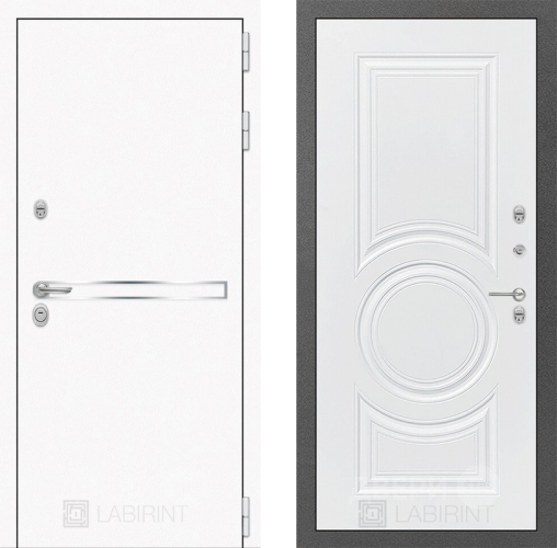 Входная металлическая Дверь Лабиринт (LABIRINT) Лайн White 23 Белый софт в Электрогорске