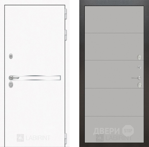 Входная металлическая Дверь Лабиринт (LABIRINT) Лайн White 13 Грей софт в Электрогорске