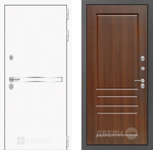 Входная металлическая Дверь Лабиринт (LABIRINT) Лайн White 03 Орех бренди в Электрогорске
