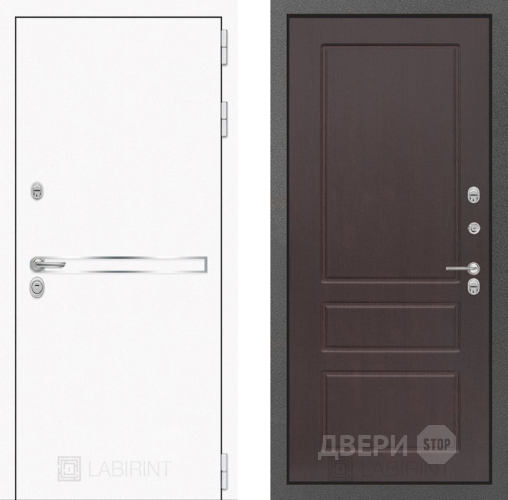 Входная металлическая Дверь Лабиринт (LABIRINT) Лайн White 03 Орех премиум в Электрогорске