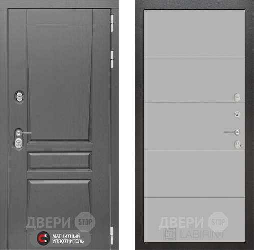 Входная металлическая Дверь Лабиринт (LABIRINT) Платинум 13 Грей софт в Электрогорске