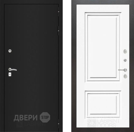 Входная металлическая Дверь Лабиринт (LABIRINT) Classic шагрень черная 26 Белый (RAL-9003) в Электрогорске