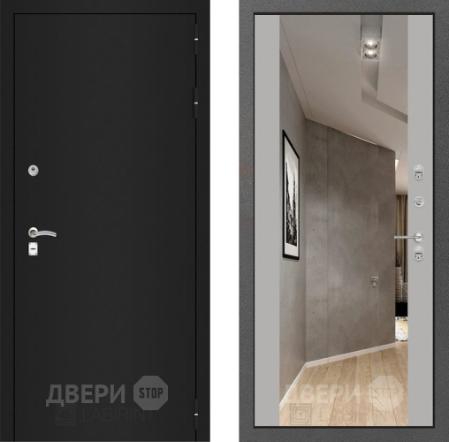 Дверь Лабиринт (LABIRINT) Classic шагрень черная Зеркало Максимум Грей софт в Электрогорске