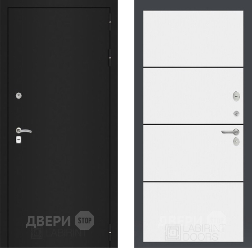 Дверь Лабиринт (LABIRINT) Classic шагрень черная 25 Белый софт в Электрогорске