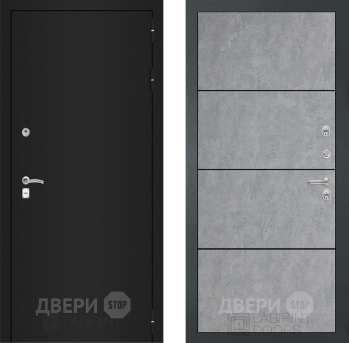 Входная металлическая Дверь Лабиринт (LABIRINT) Classic шагрень черная 25 Бетон светлый в Электрогорске