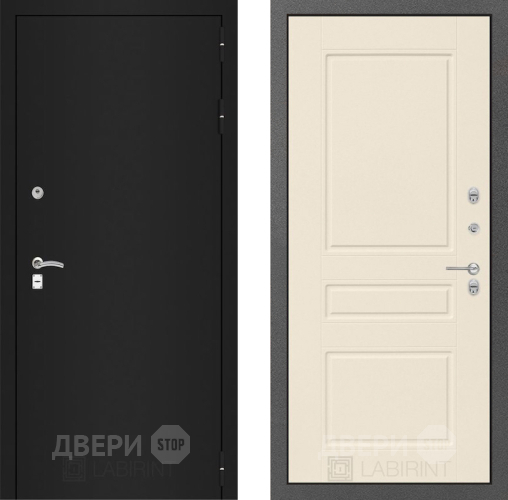 Входная металлическая Дверь Лабиринт (LABIRINT) Classic шагрень черная 03 Крем софт в Электрогорске