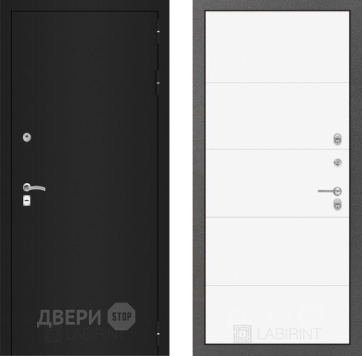 Входная металлическая Дверь Лабиринт (LABIRINT) Classic шагрень черная 13 Белый софт в Электрогорске