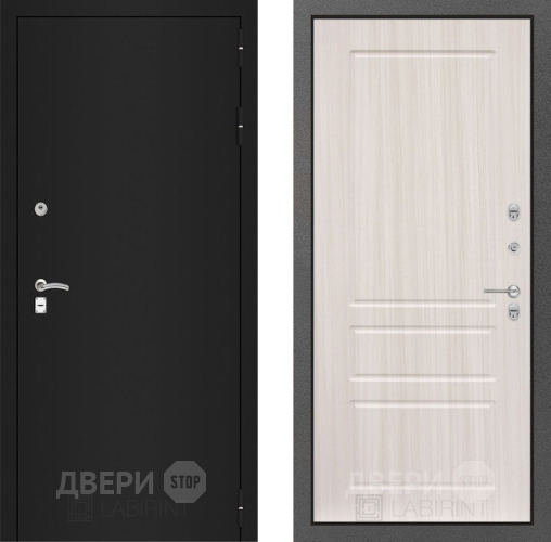 Входная металлическая Дверь Лабиринт (LABIRINT) Classic шагрень черная 03 Сандал белый в Электрогорске
