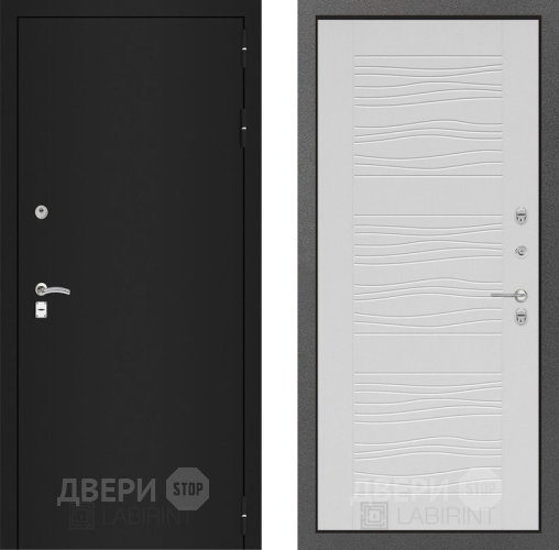 Входная металлическая Дверь Лабиринт (LABIRINT) Classic шагрень черная 06 Белое дерево в Электрогорске