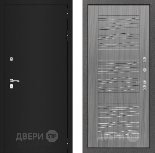 Входная металлическая Дверь Лабиринт (LABIRINT) Classic шагрень черная 06 Сандал грей в Электрогорске