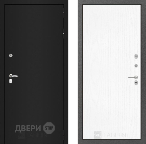 Входная металлическая Дверь Лабиринт (LABIRINT) Classic шагрень черная 07 Белое дерево в Электрогорске