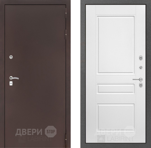 Входная металлическая Дверь Лабиринт (LABIRINT) Classic антик медь 03 Белый софт в Электрогорске