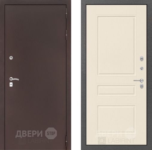 Входная металлическая Дверь Лабиринт (LABIRINT) Classic антик медь 03 Крем софт в Электрогорске