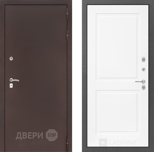 Входная металлическая Дверь Лабиринт (LABIRINT) Classic антик медь 11 Белый софт в Электрогорске