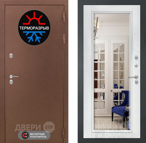 Дверь Лабиринт (LABIRINT) Термо Магнит Зеркало Фацет с багетом Белый софт в Электрогорске