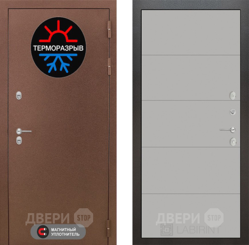 Входная металлическая Дверь Лабиринт (LABIRINT) Термо Магнит 13 Грей софт в Электрогорске