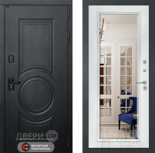 Дверь Лабиринт (LABIRINT) Гранд Зеркало Фацет с багетом Белый софт в Электрогорске
