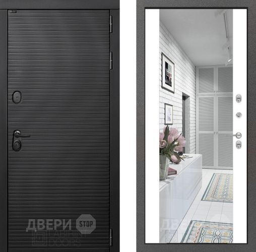 Входная металлическая Дверь Лабиринт (LABIRINT) Вулкано Зеркало Максимум Белый софт в Электрогорске