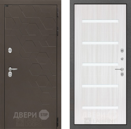 Входная металлическая Дверь Лабиринт (LABIRINT) Смоки 01 Сандал белый в Электрогорске