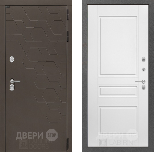 Входная металлическая Дверь Лабиринт (LABIRINT) Смоки 03 Белый софт в Электрогорске