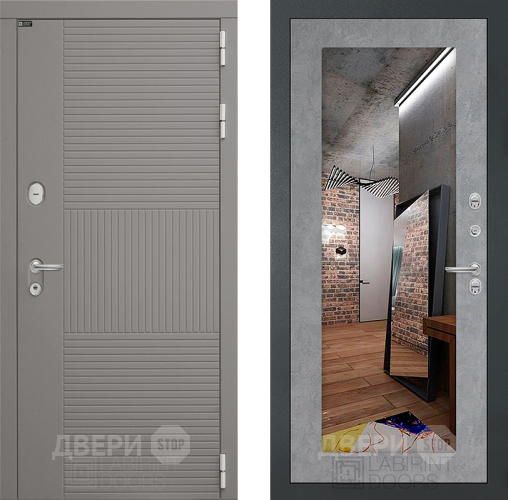 Входная металлическая Дверь Лабиринт (LABIRINT) Формо Зеркало 18 Бетон светлый в Электрогорске