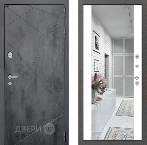 Входная металлическая Дверь Лабиринт (LABIRINT) Лофт Зеркало Максимум Белый софт в Электрогорске